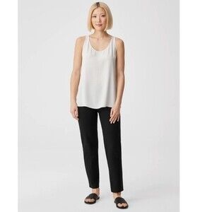 Eileen Fisher System Washable Stretch Crepe Slim  Straight Pant in Black PS